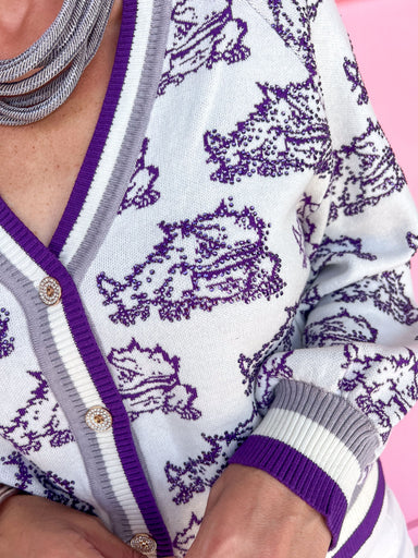 QUEEN OF SPARKLES TCU® Knit Mascot Cardigan Texas Christian University Horned Frogs womens boutique Jincy's