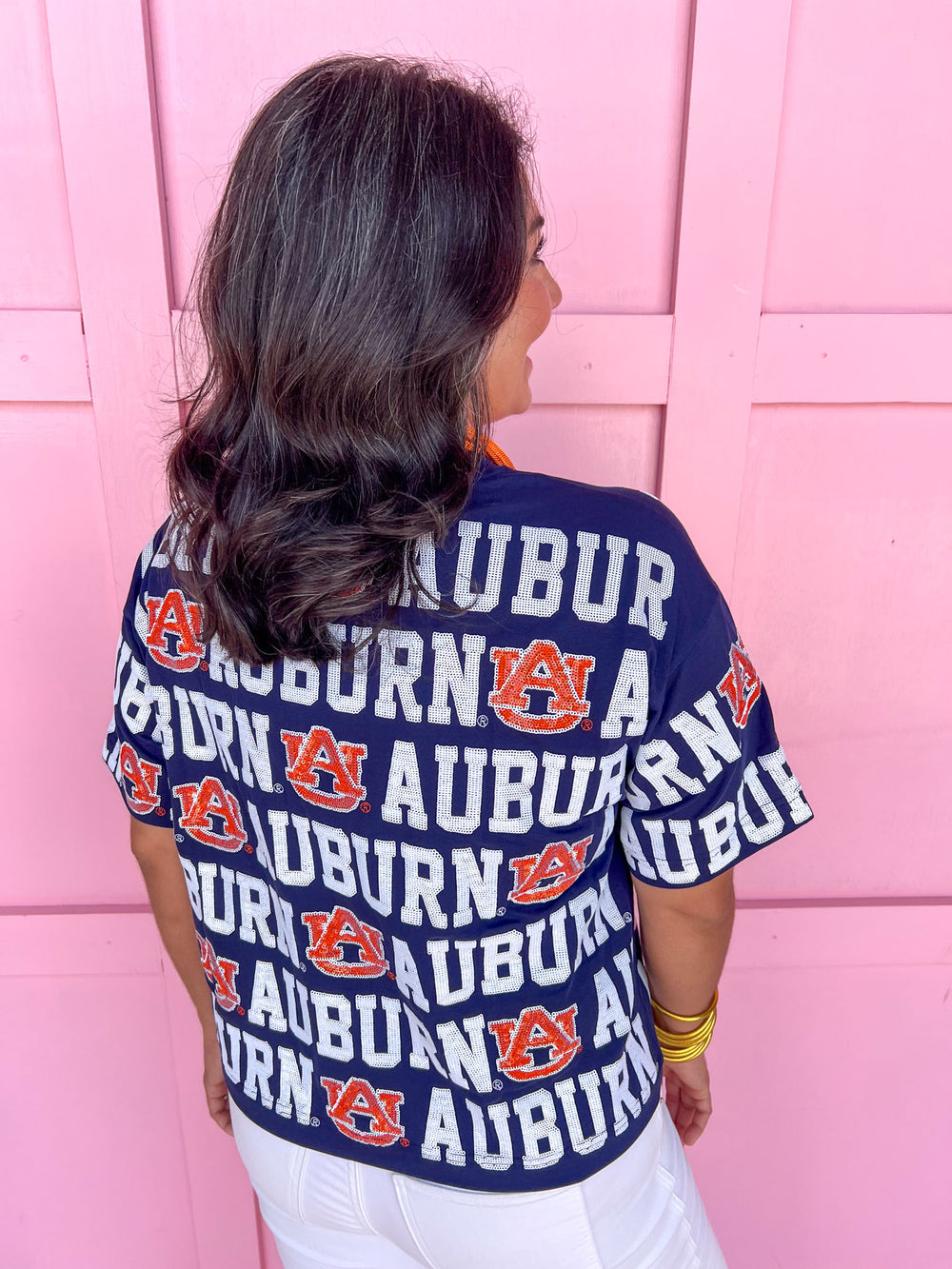 Stewart Simmons Sequin Repeat Tee Auburn® University Tigers War Eagles Gameday womens boutique Jincy's 