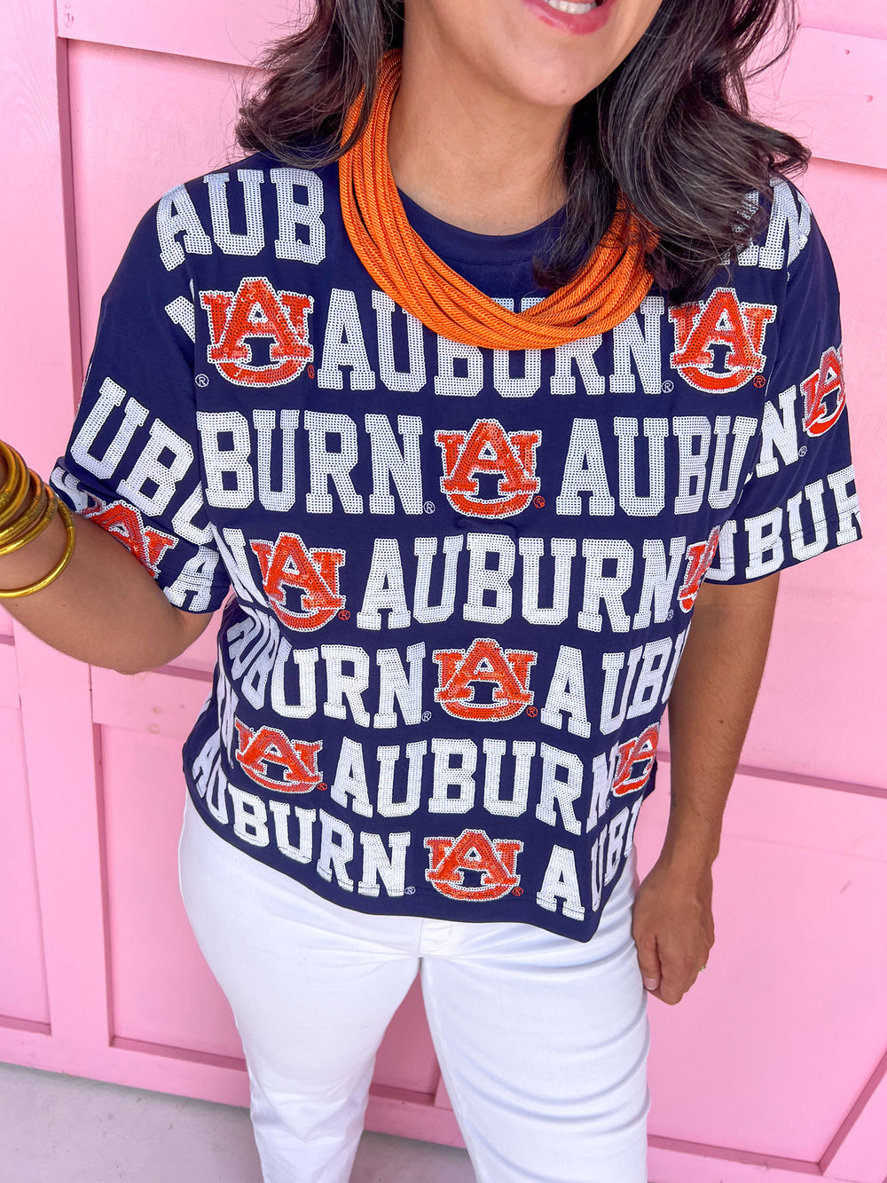 Stewart Simmons Sequin Repeat Tee Auburn® University Tigers War Eagles Gameday womens boutique Jincy's 