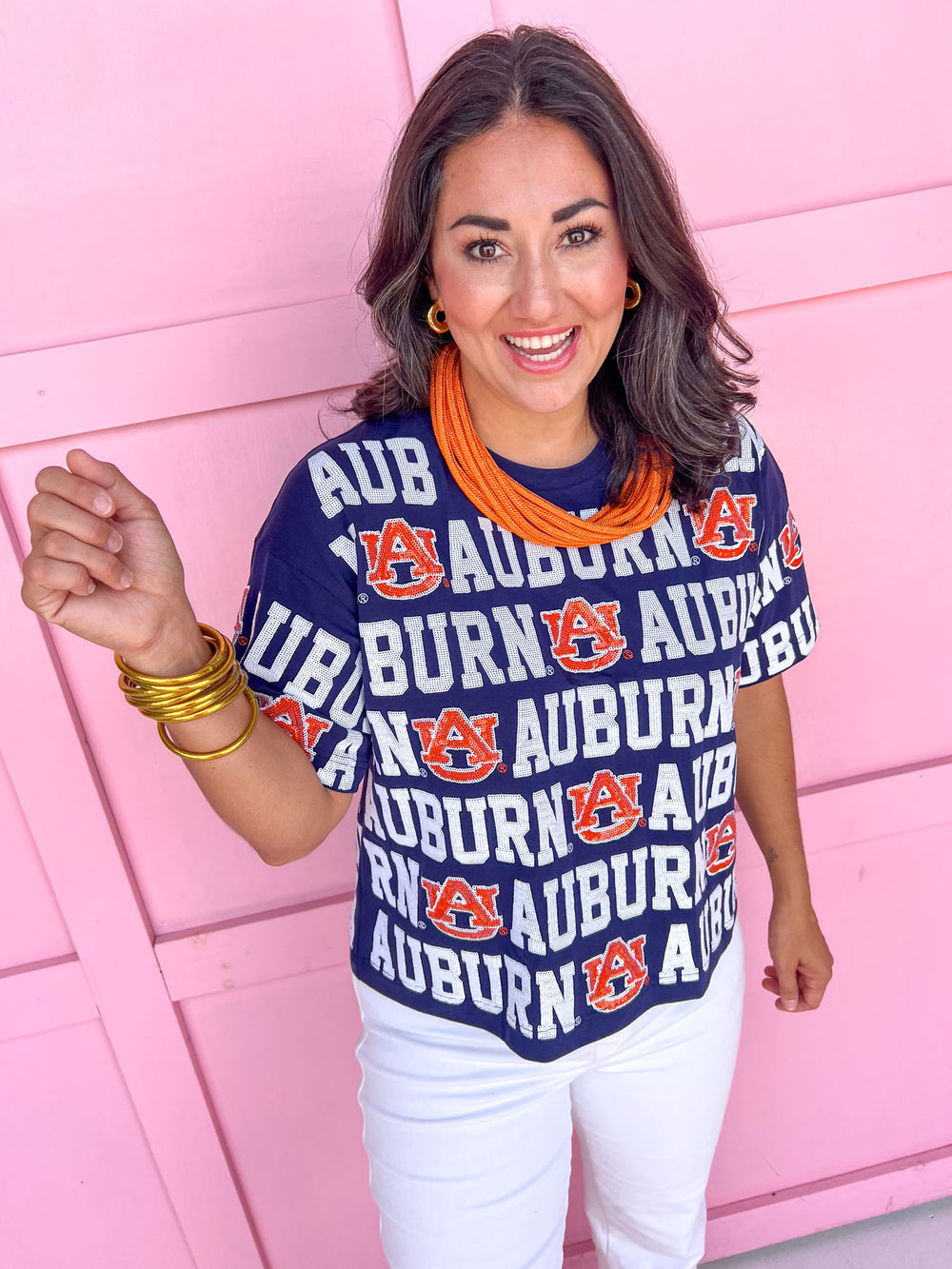 Stewart Simmons Sequin Repeat Tee Auburn® University Tigers War Eagles Gameday womens boutique Jincy's 