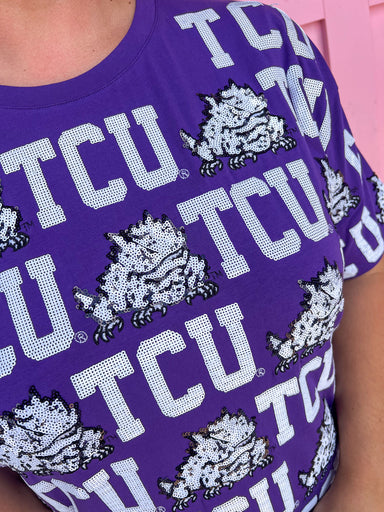 Stewart Simmons Sequin Repeat Tee TCU Texas Christian University Horned Frogs Gameday womens boutique Jincy's 