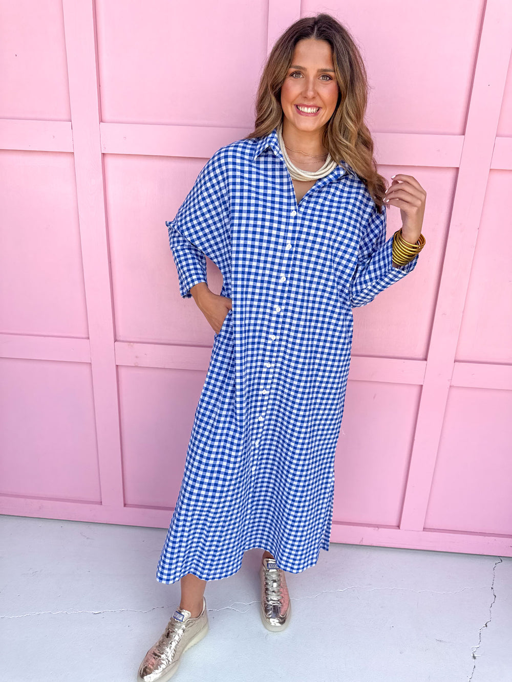ADRIENNE | Regan Dress - Royal Seer Gingham