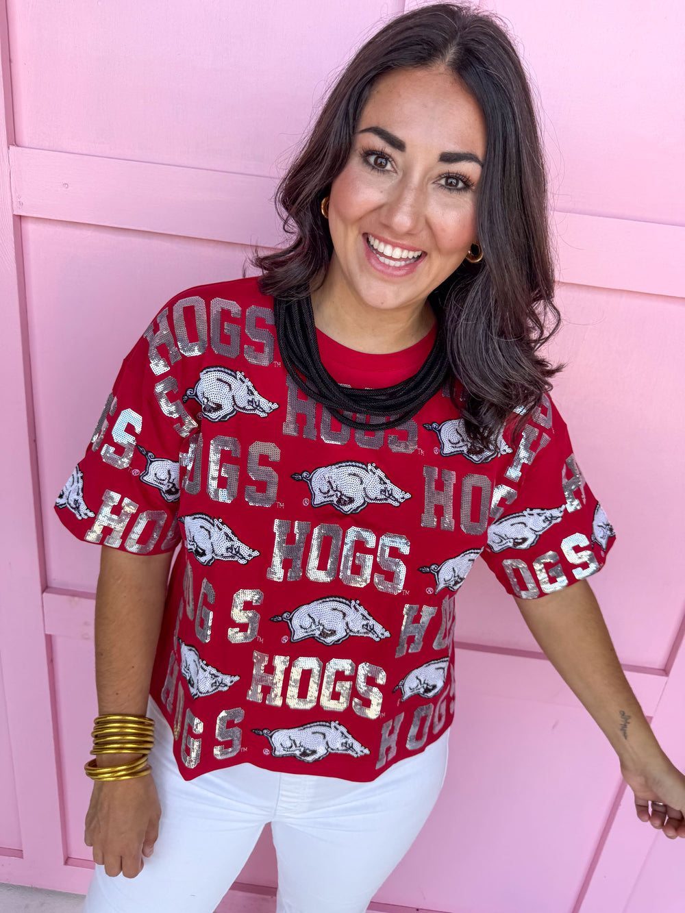 Stewart Simmons | Sequin Repeat Tee - Arkansas®