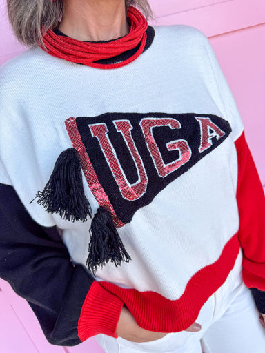 QUEEN OF SPARKLES UGA® Pennant Sweater Bulldogs Dawgs womens boutique Jincy's 