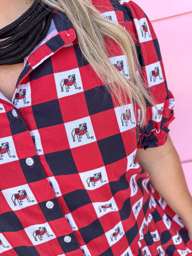 Stewart Simmons Gingham Ruffle Dress Georgia® UGA Bulldogs Dawgs midi womens boutique Jincy's 