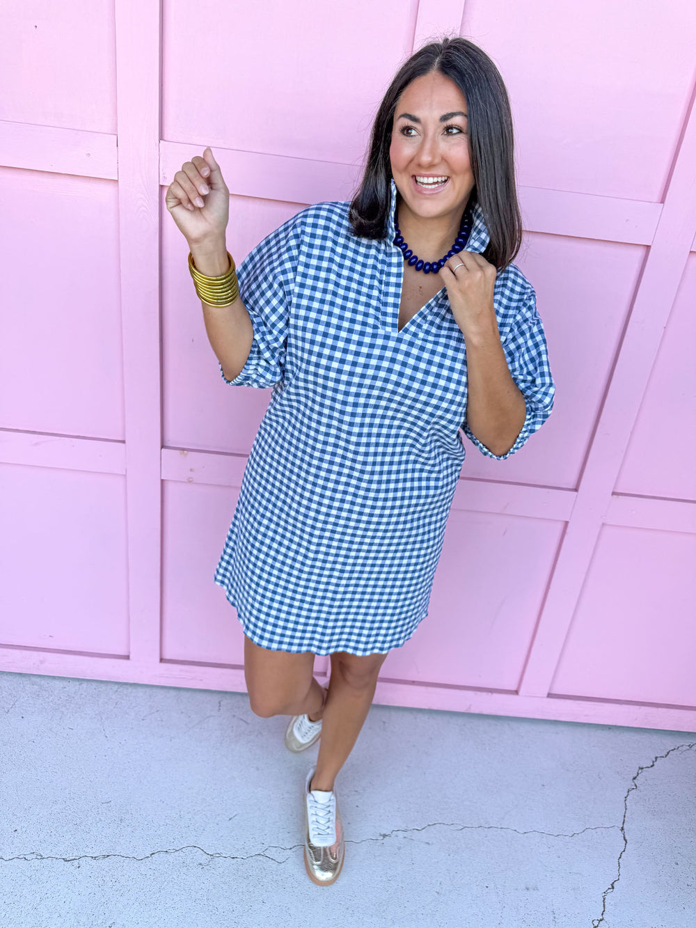 ADRIENNE | Charlotte Dress - Navy Seer Gingham