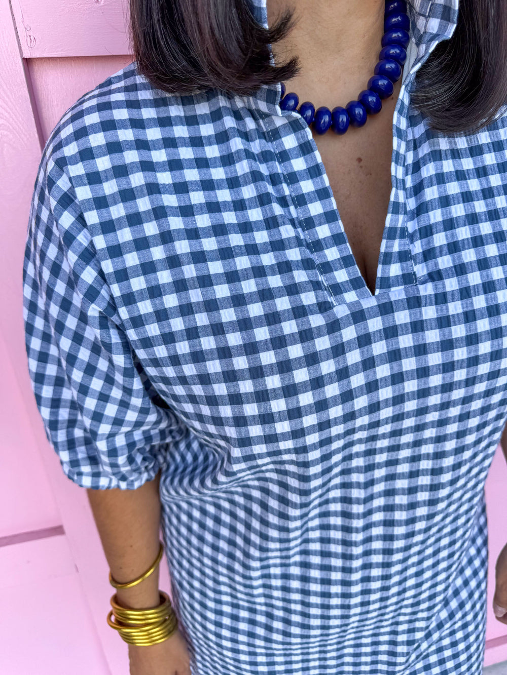 ADRIENNE | Charlotte Dress - Navy Seer Gingham