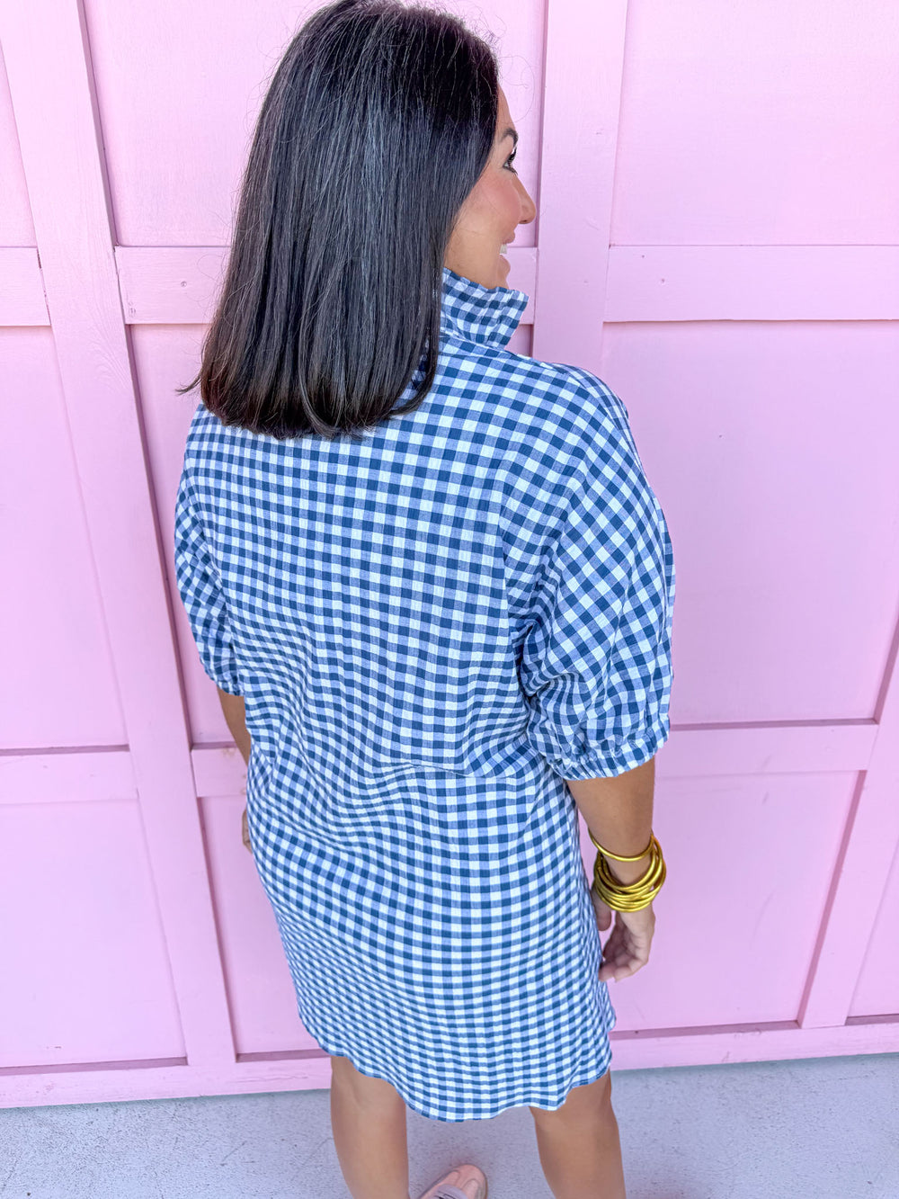 ADRIENNE | Charlotte Dress - Navy Seer Gingham