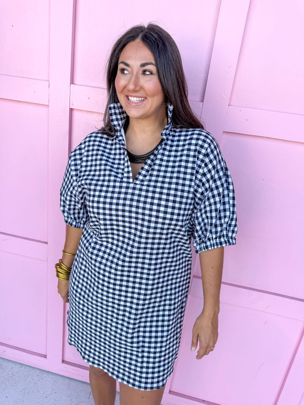 ADRIENNE | Charlotte Dress - Black Seer Gingham