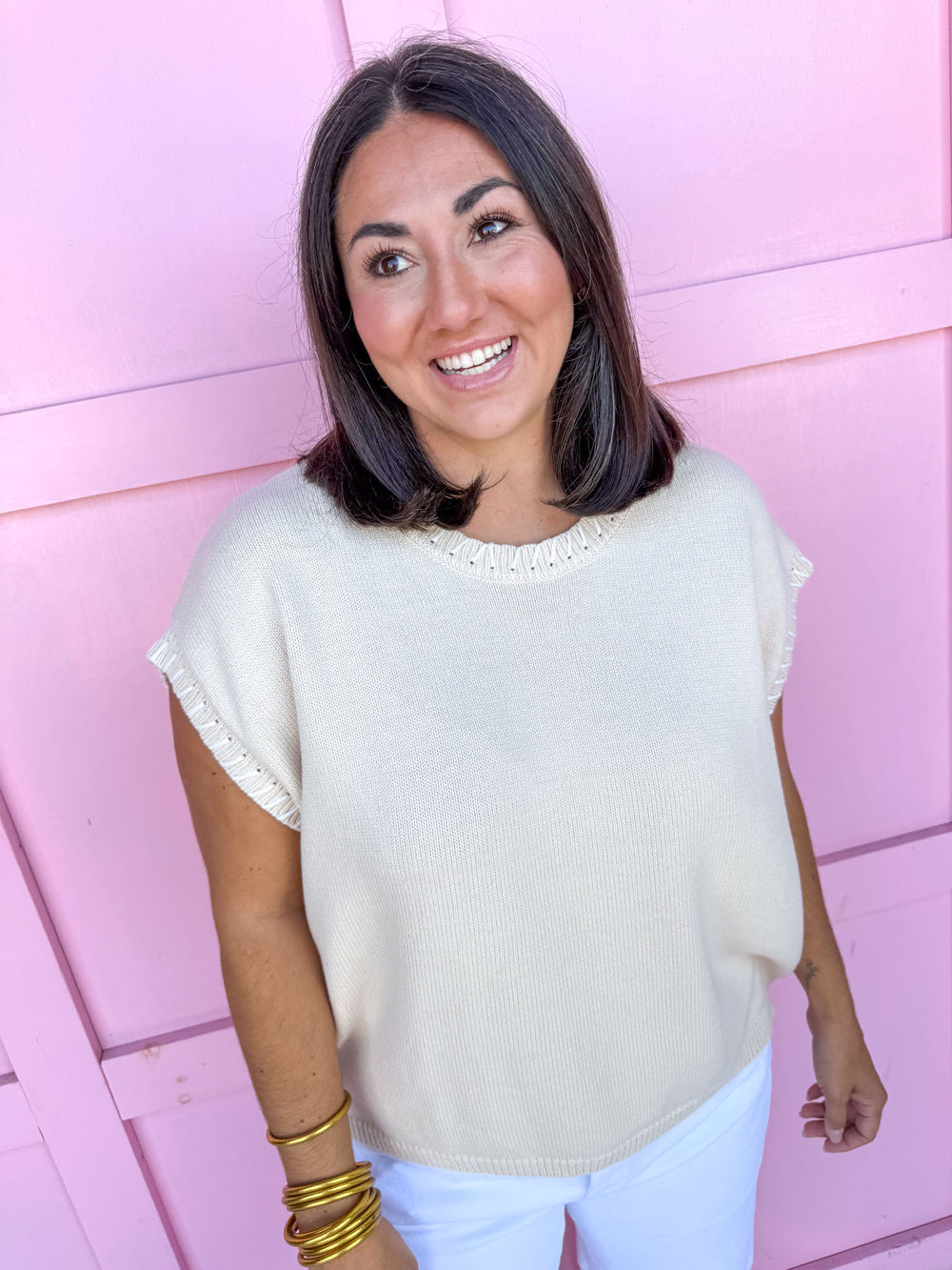 Signature Stitch Top - Light Beige