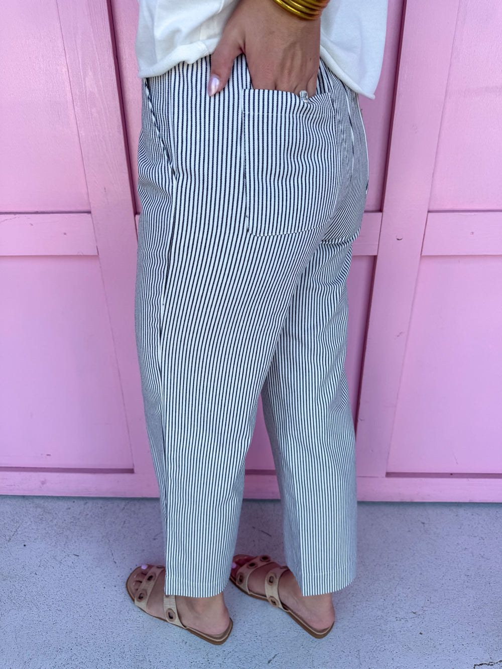 Classic Hickory Stripe Wide Leg Pants - Black