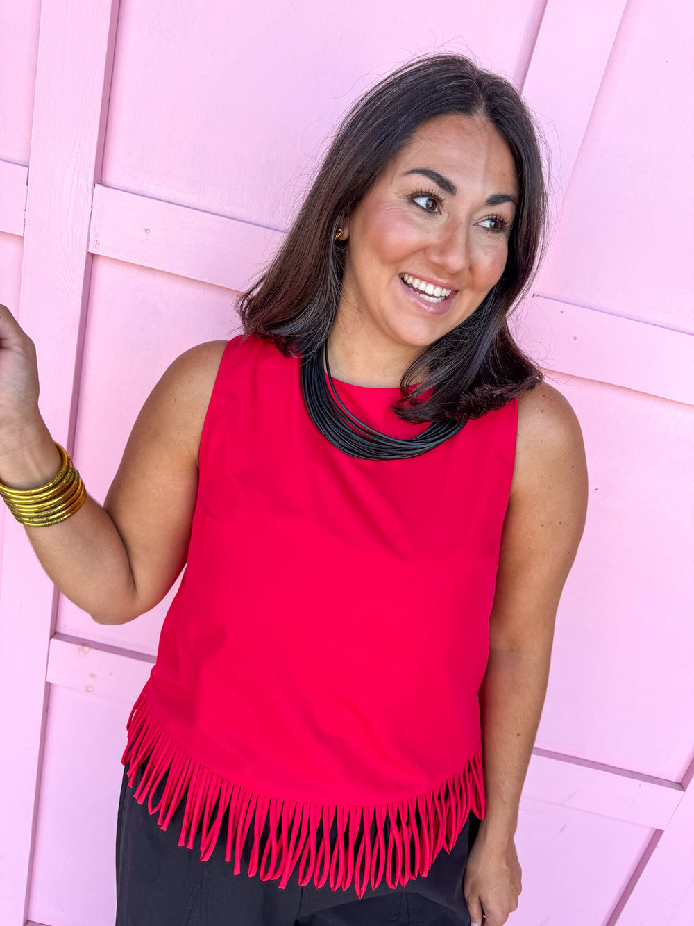 Loop Hem Sleeveless Top - Red