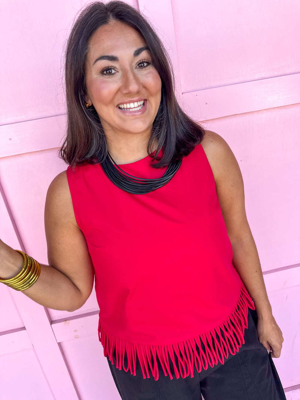 Loop Hem Sleeveless Top - Red