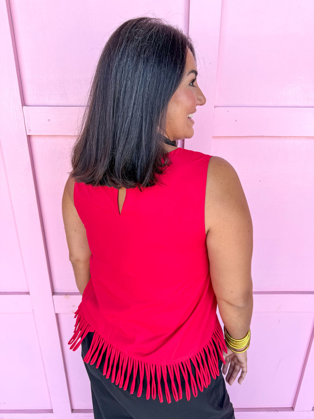 Loop Hem Sleeveless Top - Red