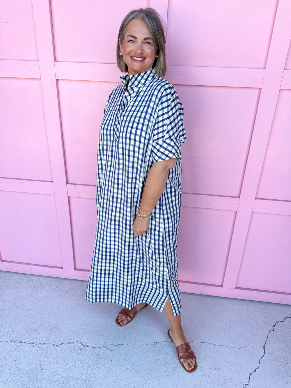 Autumn Wishes Gingham Dress - Navy