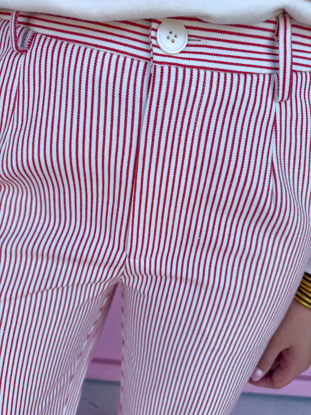 Classic Hickory Stripe Wide Leg Pants - Red