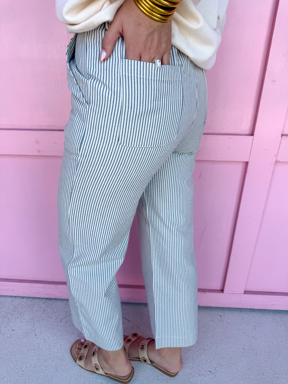 Classic Hickory Stripe Wide Leg Pants - Denim