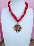 Standing Bulldog Scarf Necklace - Red