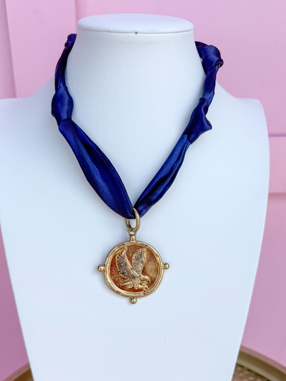 Flying Eagle Scarf Necklace - Navy
