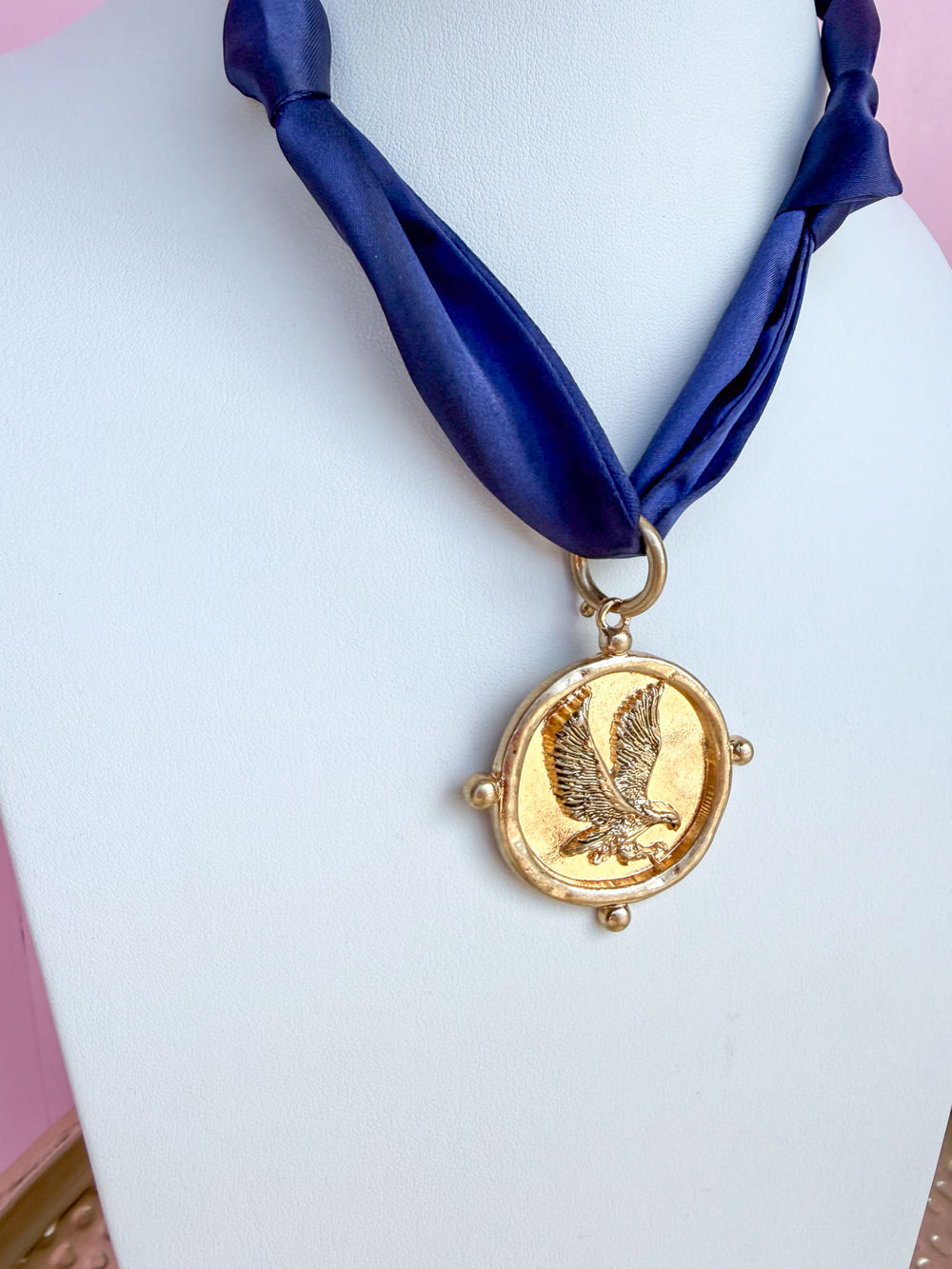 Flying Eagle Scarf Necklace - Navy