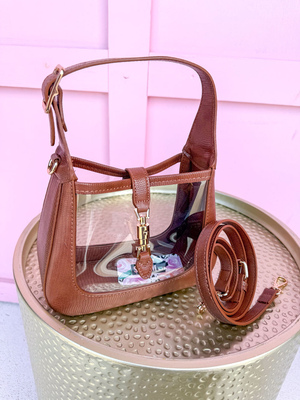 CLEARLY | Paige Clear Handbag - Saddle