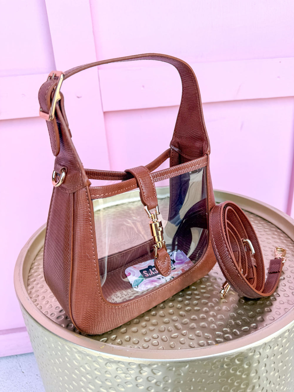 CLEARLY | Paige Clear Handbag - Saddle