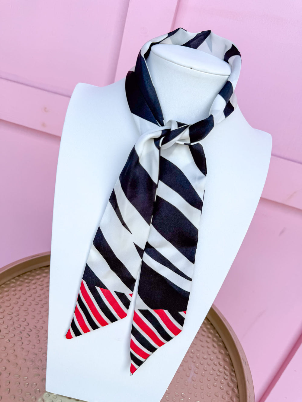 Caroline Hill | Harper Stripe Skinny Scarf - Red/Black
