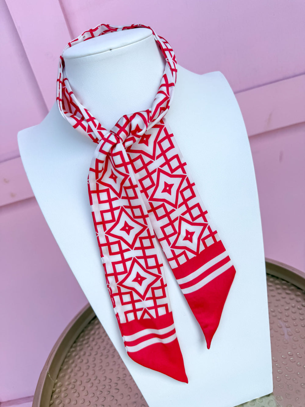 Caroline Hill | Langston Geometric Skinny Scarf - Red/White