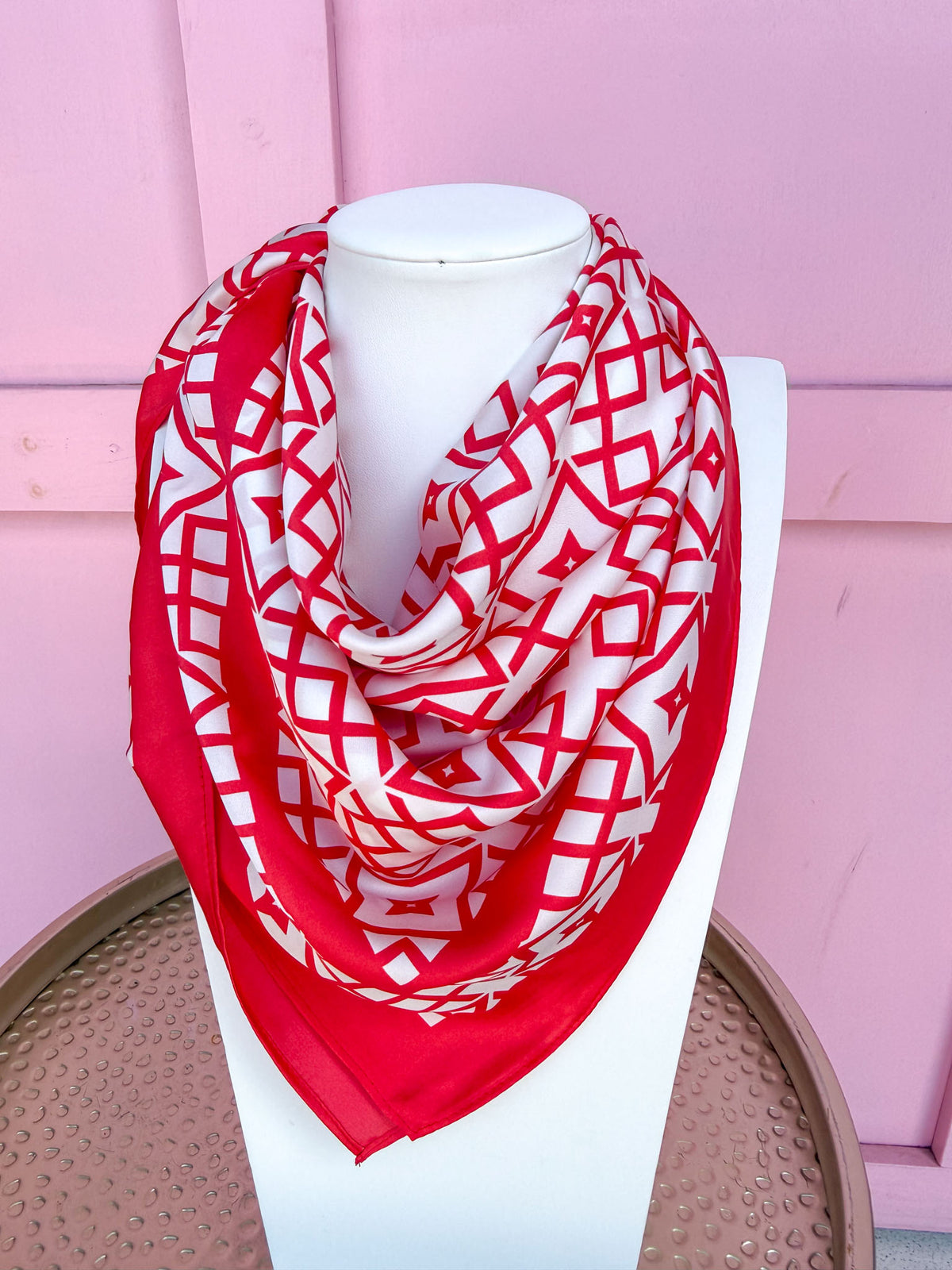 Caroline Hill | Medium Langston Geometric Scarf -  Red/White