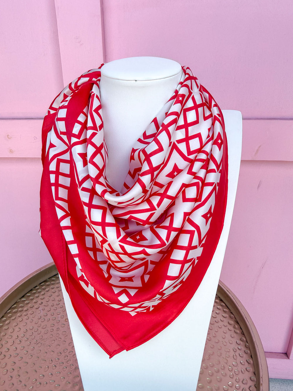 Caroline Hill | Medium Langston Geometric Scarf -  Red/White