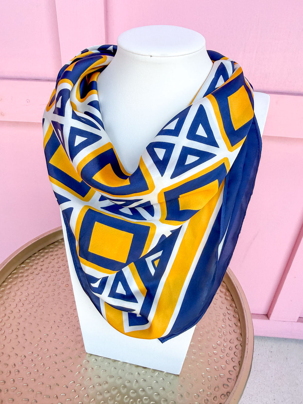 Caroline Hill | Medium Barrett Tile Scarf - Navy/Gold