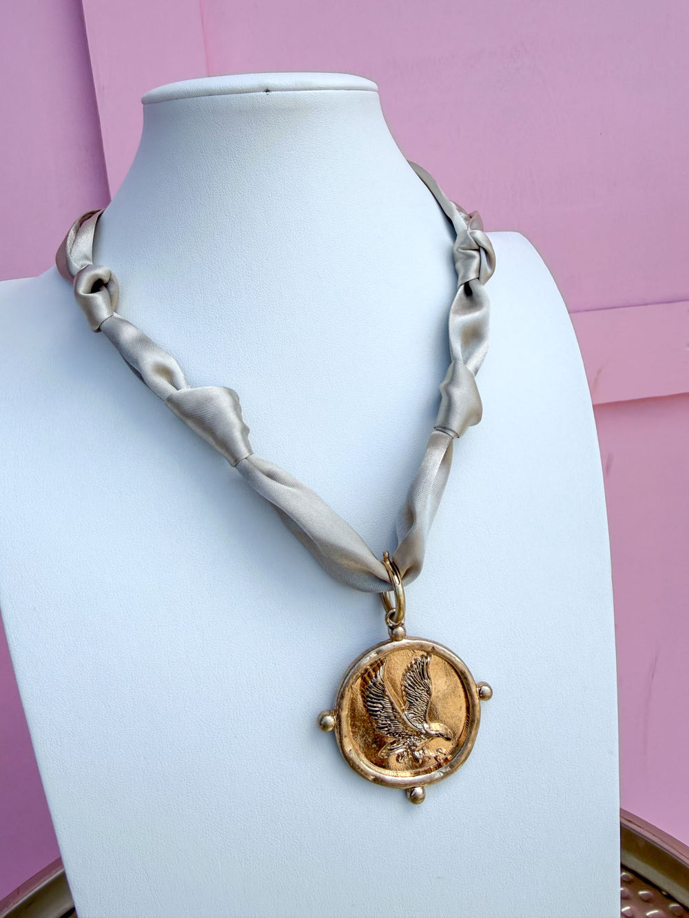 Flying Eagle Scarf Necklace - Beige