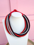 Multi Strand Slub Rope Necklace - Red/Black/Silver