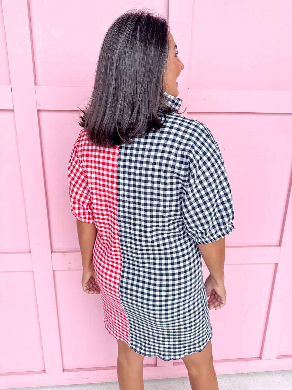 ADRIENNE | Charlotte Dress - Red/Black Seer Gingham