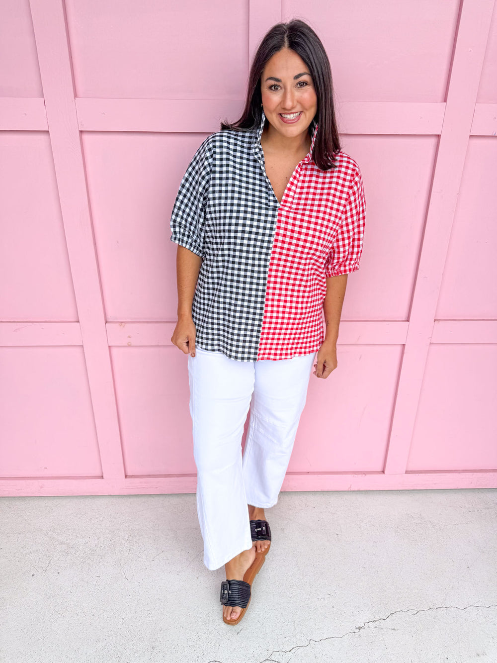 ADRIENNE | Sloan Top - Red/Black Seer Gingham