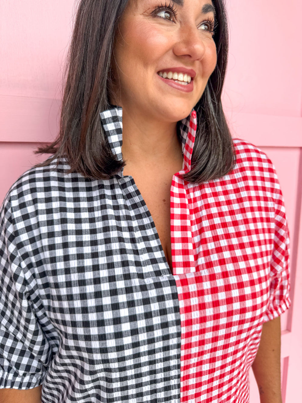ADRIENNE | Charlotte Dress - Red/Black Seer Gingham