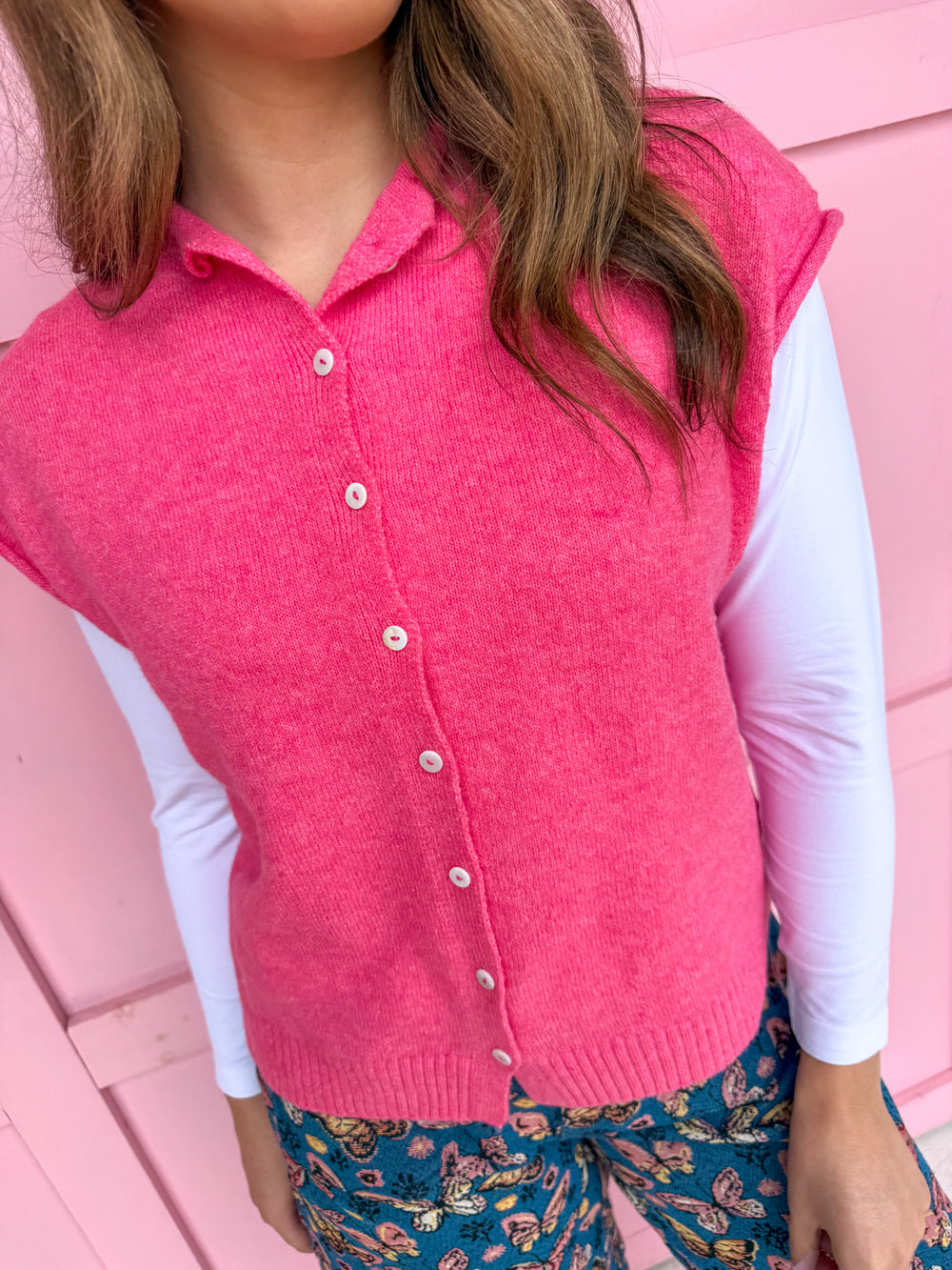 Piper Vest Cardigan - Bubblegum