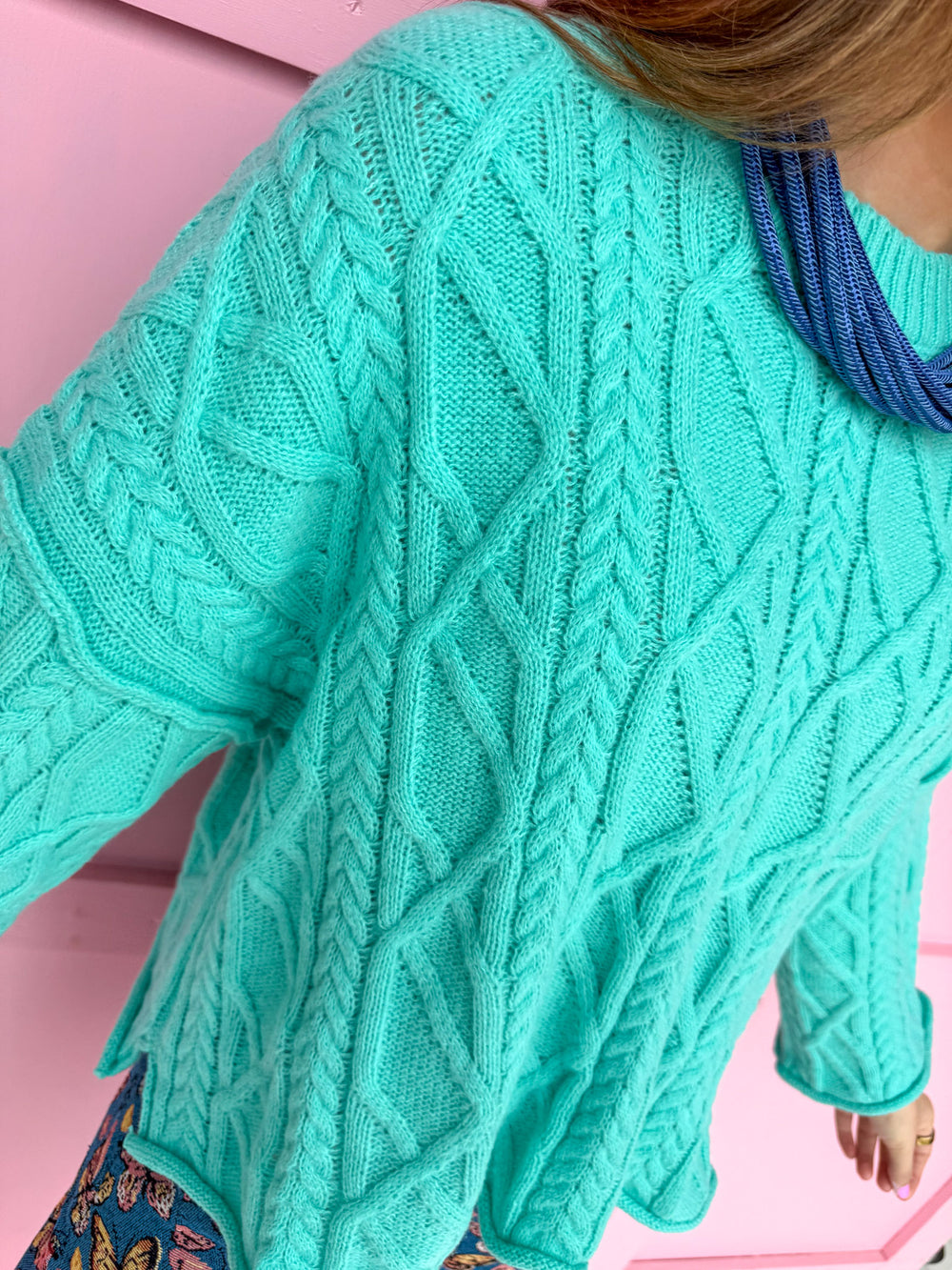 Cozy Weather Cable Sweater - Aqua Mint