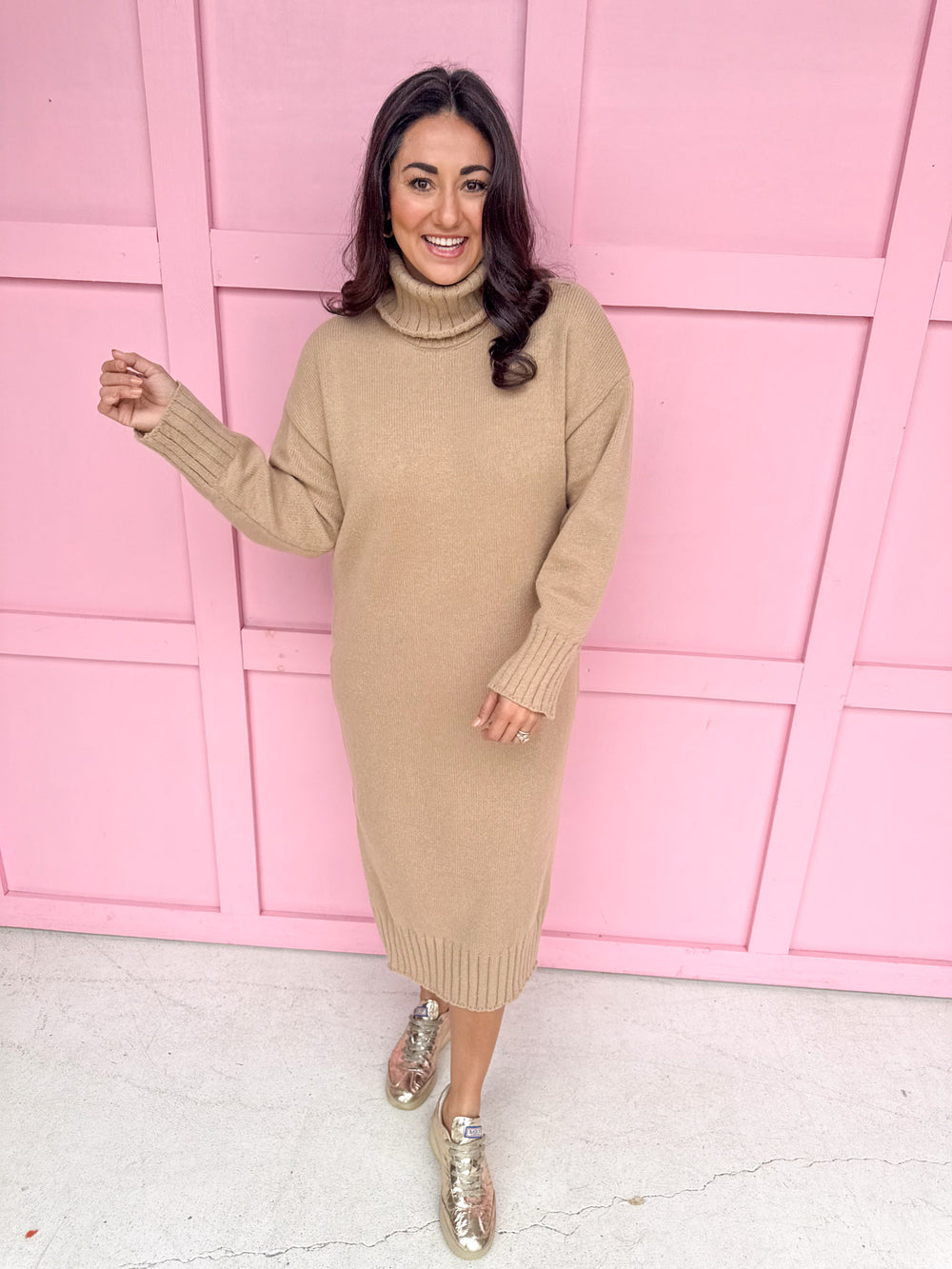 Cozy Times Turtleneck Dress - Taupe