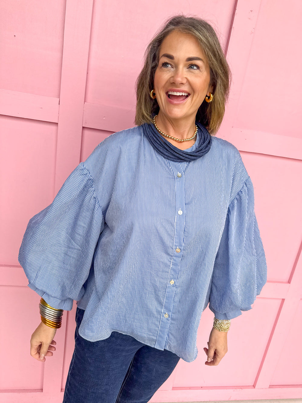 Stripe Expectations Top - Blue