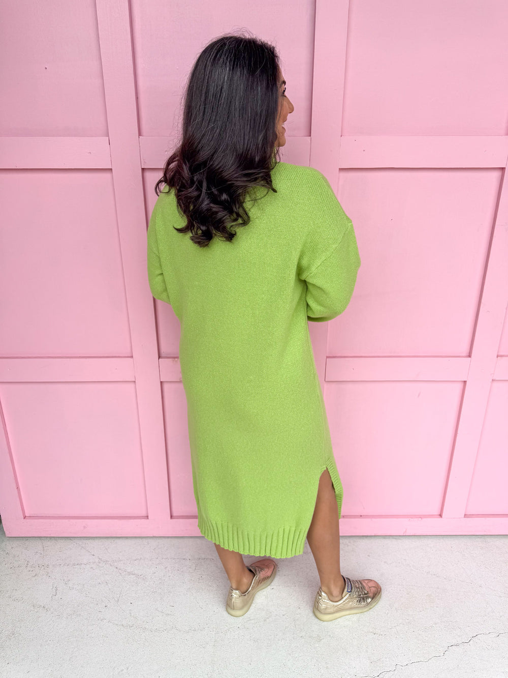 Cozy Times Turtleneck Dress - Lime
