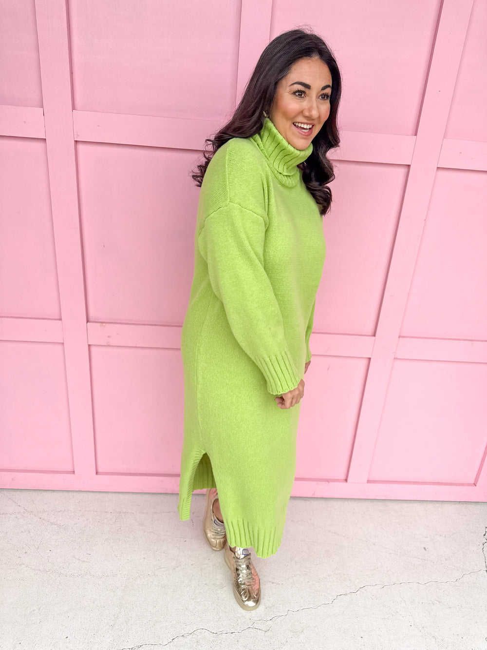Cozy Times Turtleneck Dress - Lime