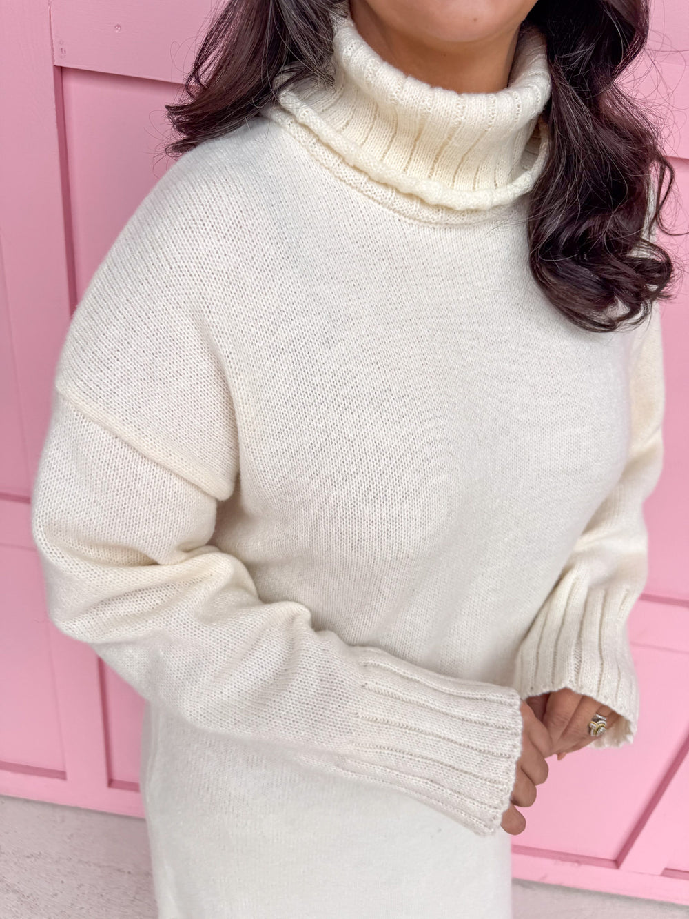 Cozy Times Turtleneck Dress - Cream