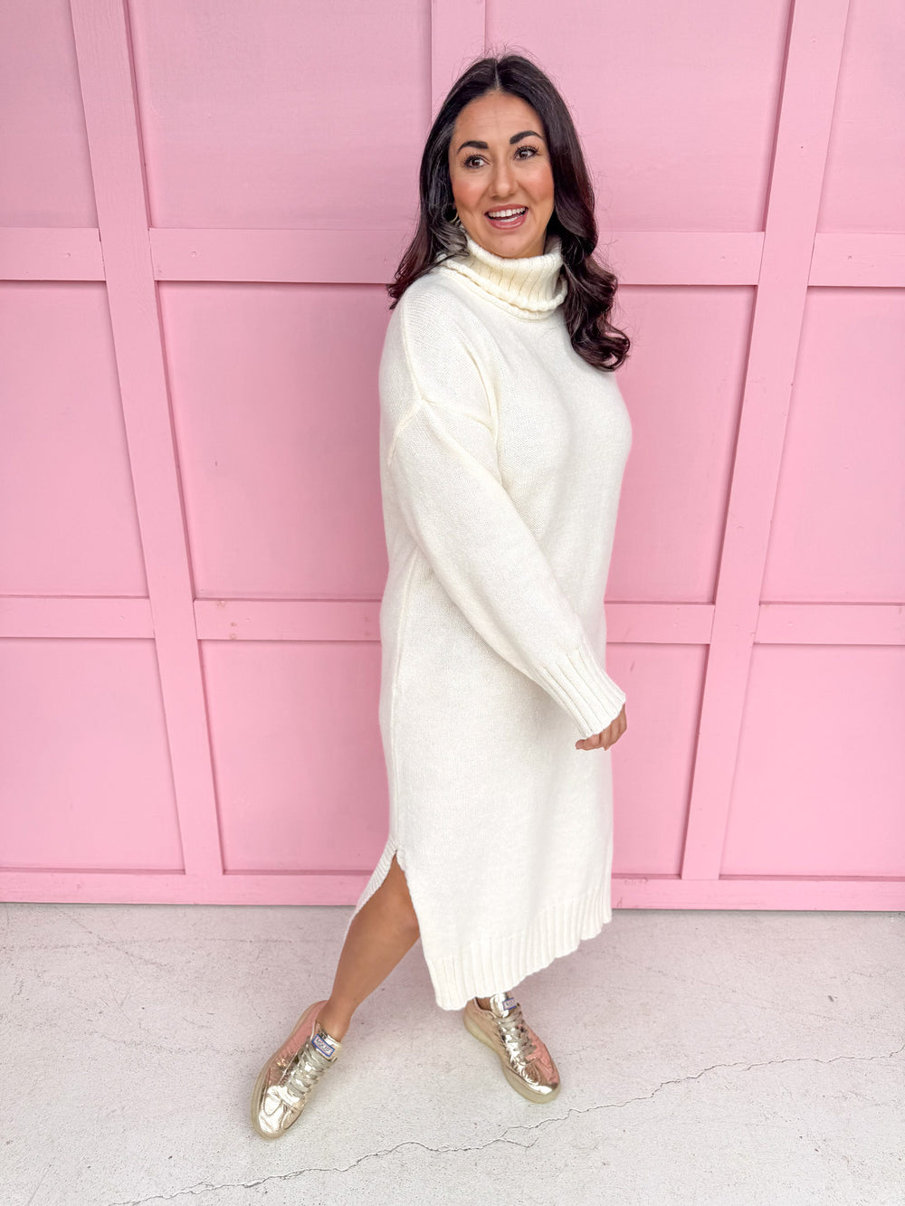 Cozy Times Turtleneck Dress - Cream