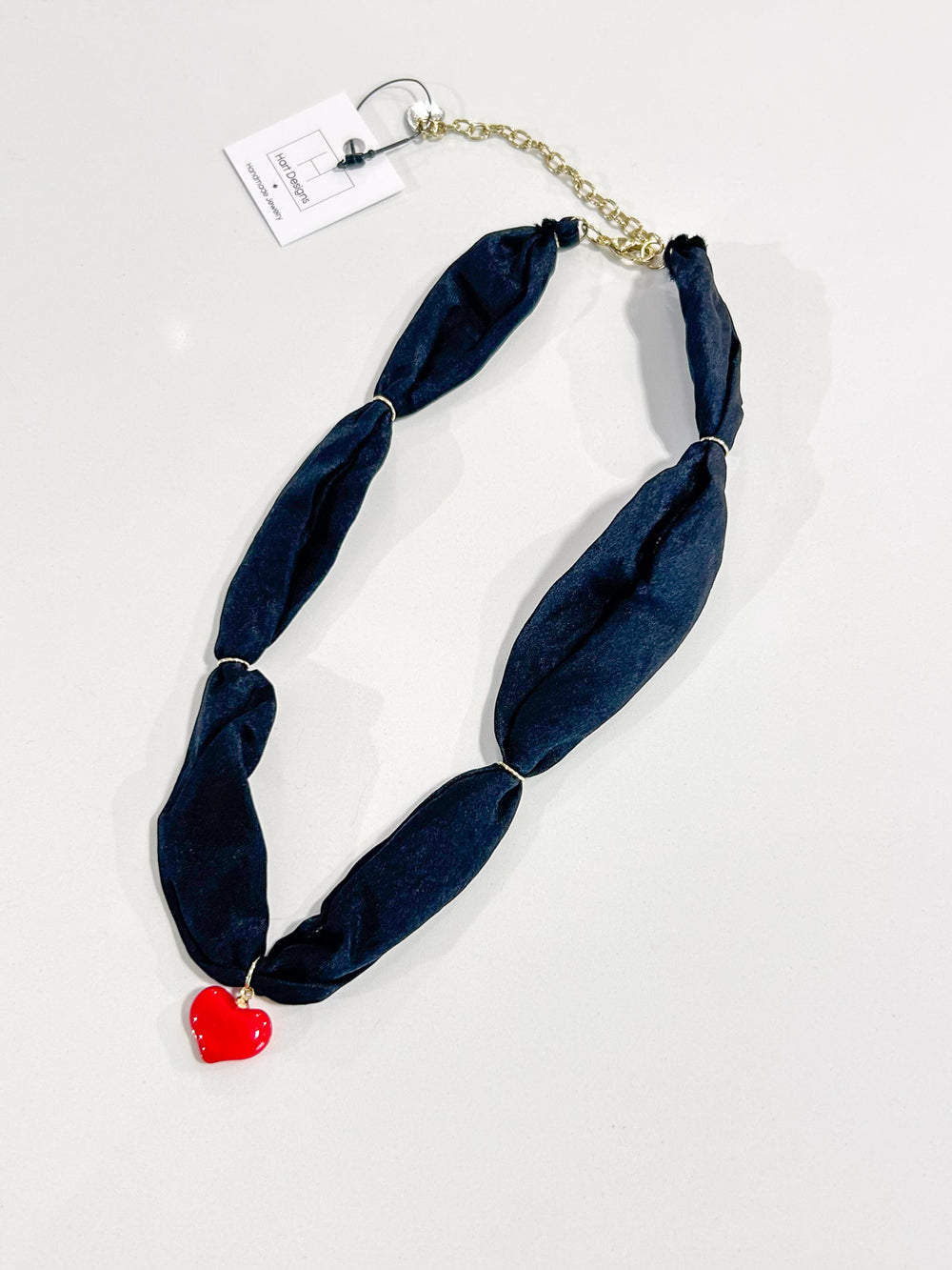 Hart Designs | Sleek Noir Petite Red Heart Scarf Necklace 