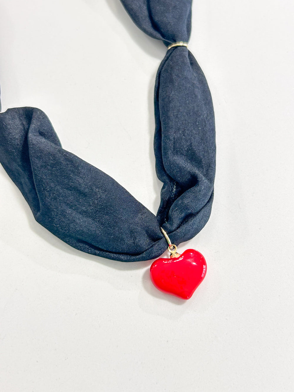 Hart Designs | Sleek Noir Petite Red Heart Scarf Necklace 
