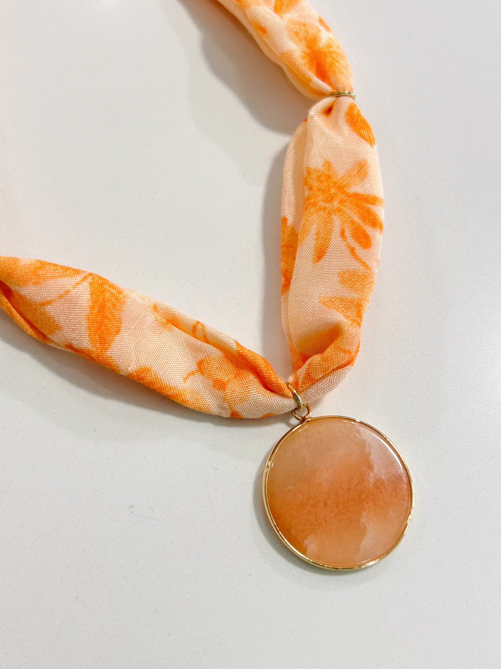 Hart Designs | Tangerine Garden Marble Gold Trim Scarf Necklace