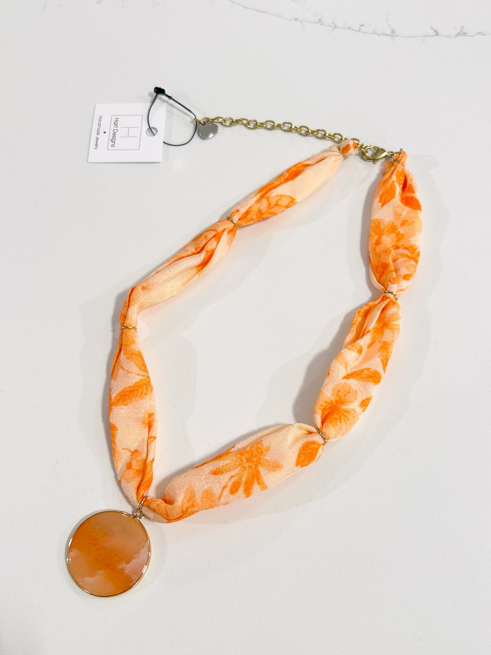 Hart Designs | Tangerine Garden Marble Gold Trim Scarf Necklace
