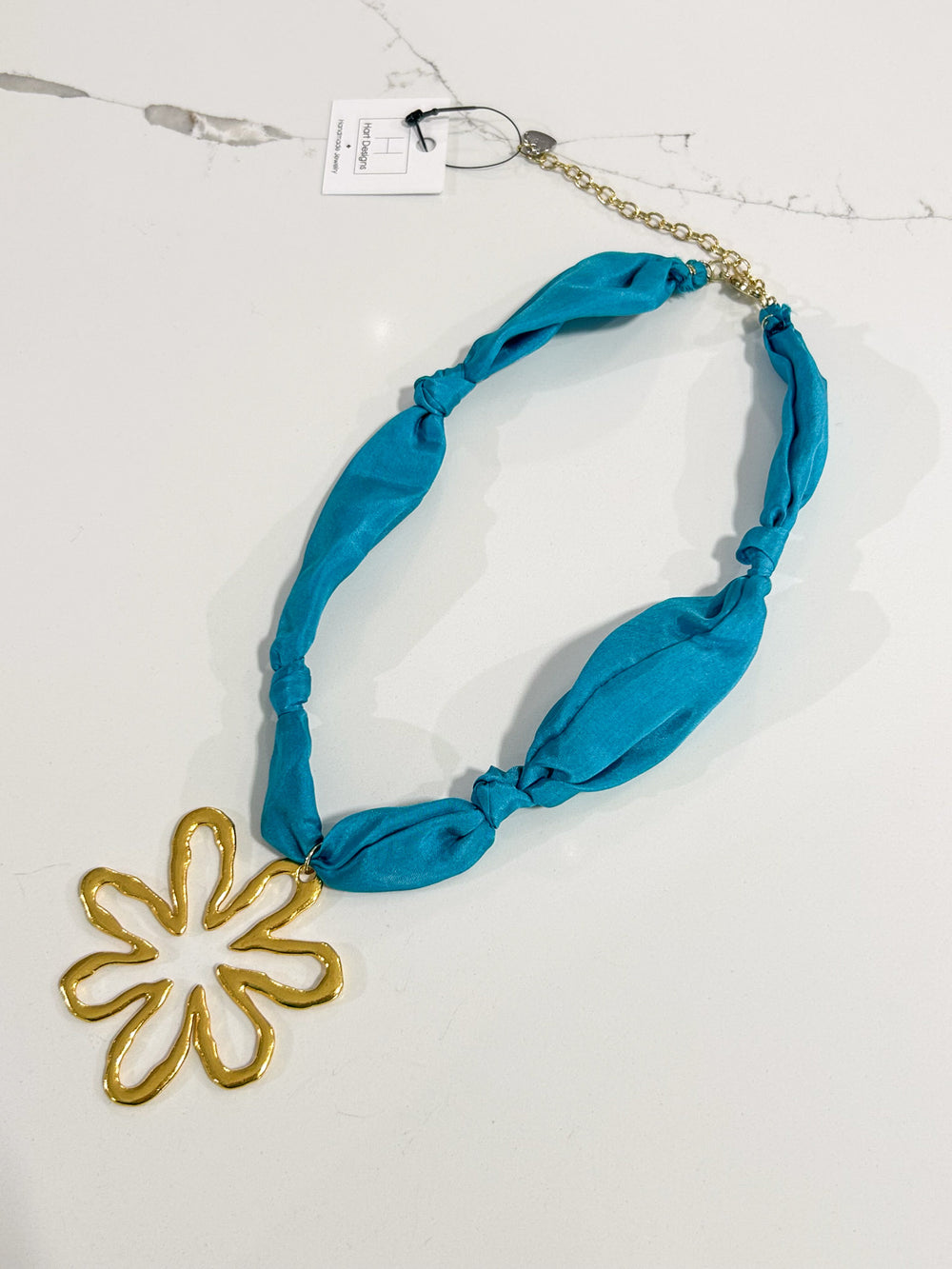 Hart Designs | Bubble Blue Open Flower Scarf Necklace 