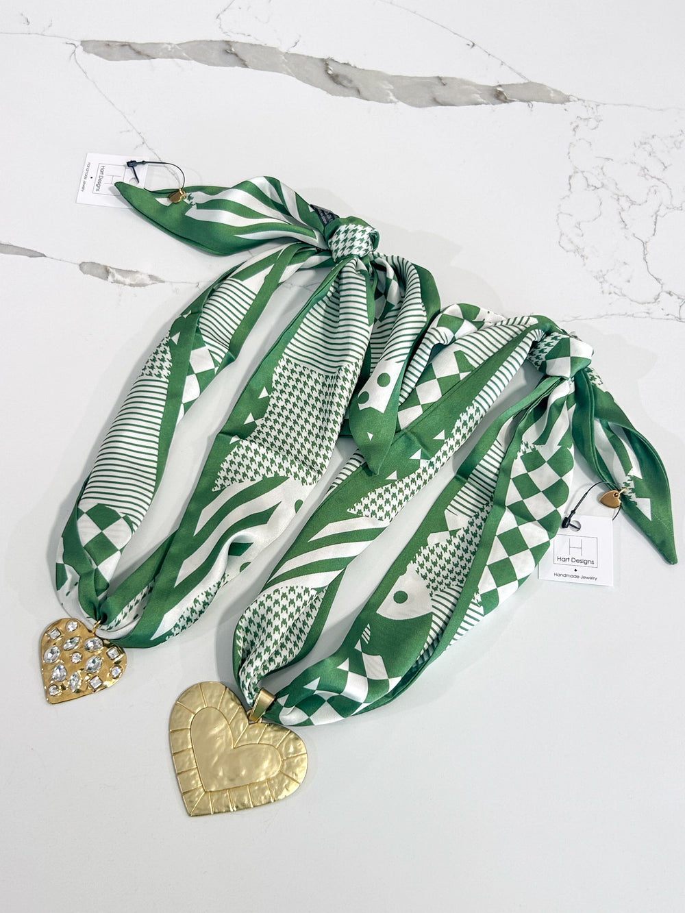 Hart Designs | Assorted Charm Green Checkered Twilly Necklace